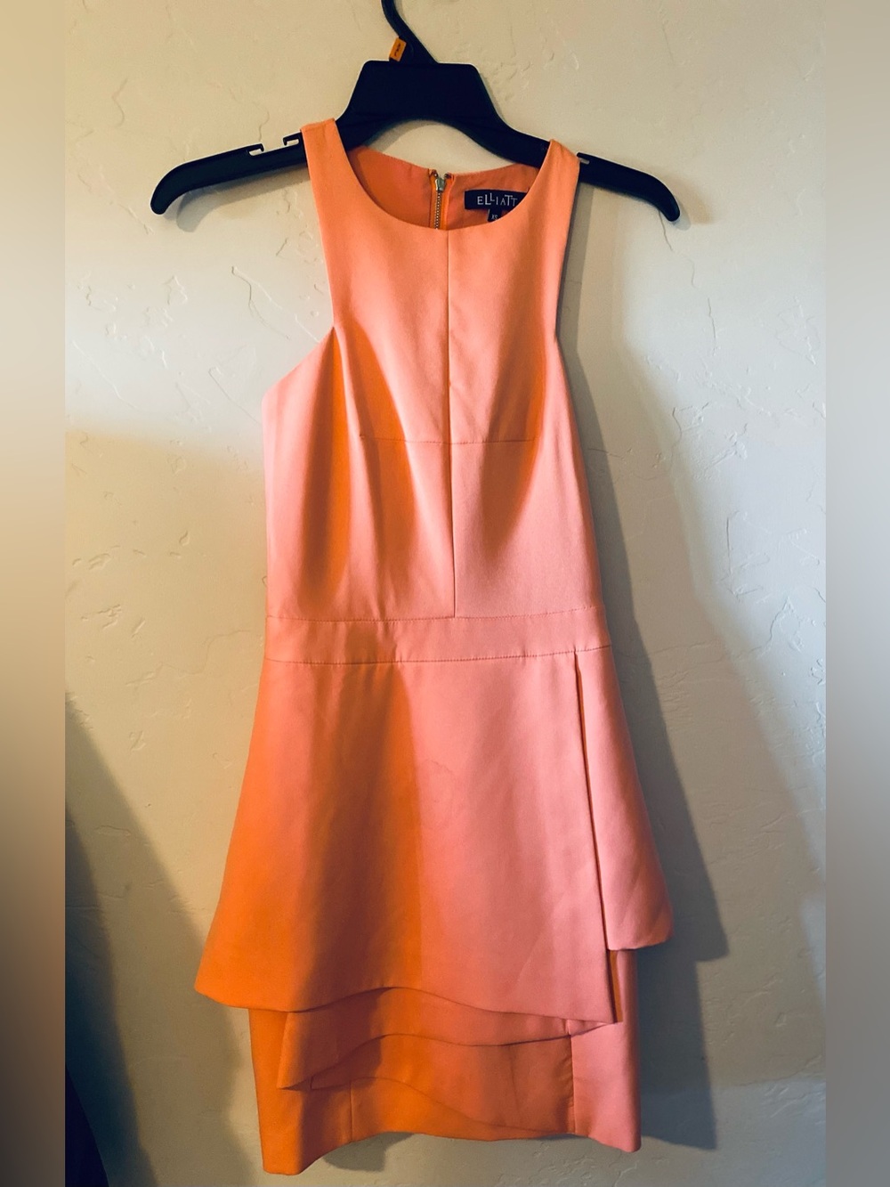 Elliatt Coral-Peach Layered Asymmetrical Hem Dress